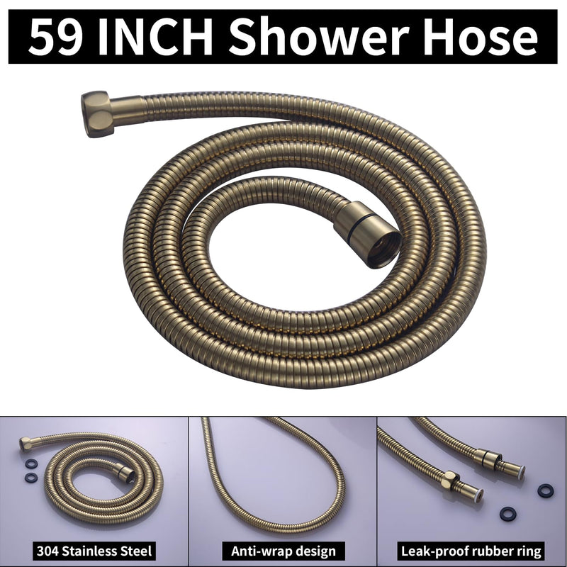 AYIVG Brushed Gold Finish Round Brass 2 In 1 Function High Pressure Handheld Shower Head Sprayer Hand Shower Wand with 59 Inch Hose For Bathroom Shower System
