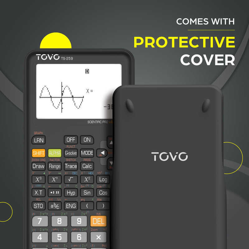 TOVO Scientific Calculator with Graphing Functions, Multiple Modes, 360 Functions, Large Screen, Intuitive Interface for Beginners, High School & Advanced Courses, TS-259 (Developed by CATIGA) Black