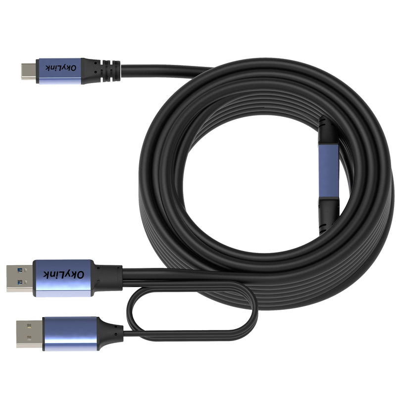 Active USB 3.0/3.2 Gen1 A to C Data Cable 50ft/15M – High-Speed 5Gbps, Signal Booster, Optional Power, Long-Distance Cable for VR, External Storage, Docking Station, Printer 50ft (15M) Black cable + Gray shell