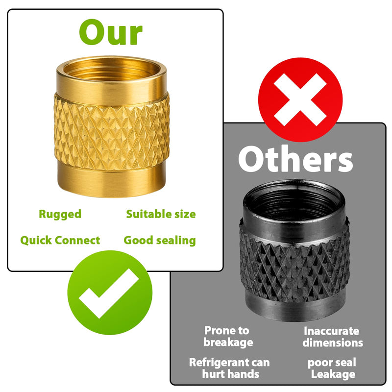 1/4" Flare Caps, 10 Pcs Brass Compression Cap Stop Valve Cap for Plumbing and HVAC Quick Seal Adapters (Gold)