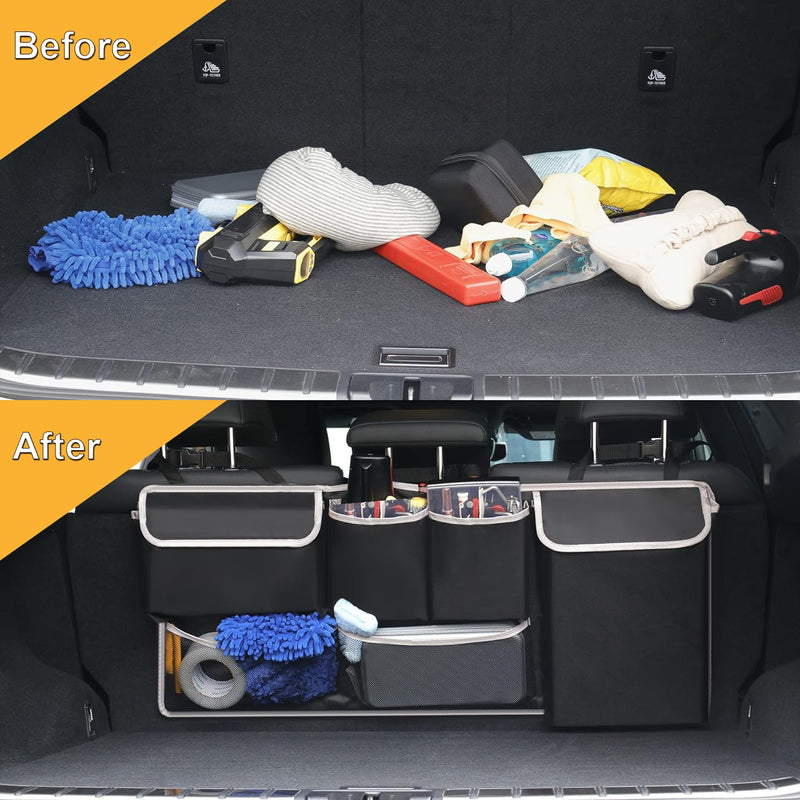 UYYE Trunk Hanging Organizer, Backseat Bag, Car Interior Accessories with 4 Pockets & 2 Mesh Pouches for Groceries, Will Provide More Storage Trunk Space for SUV, Jeep, MPVs A