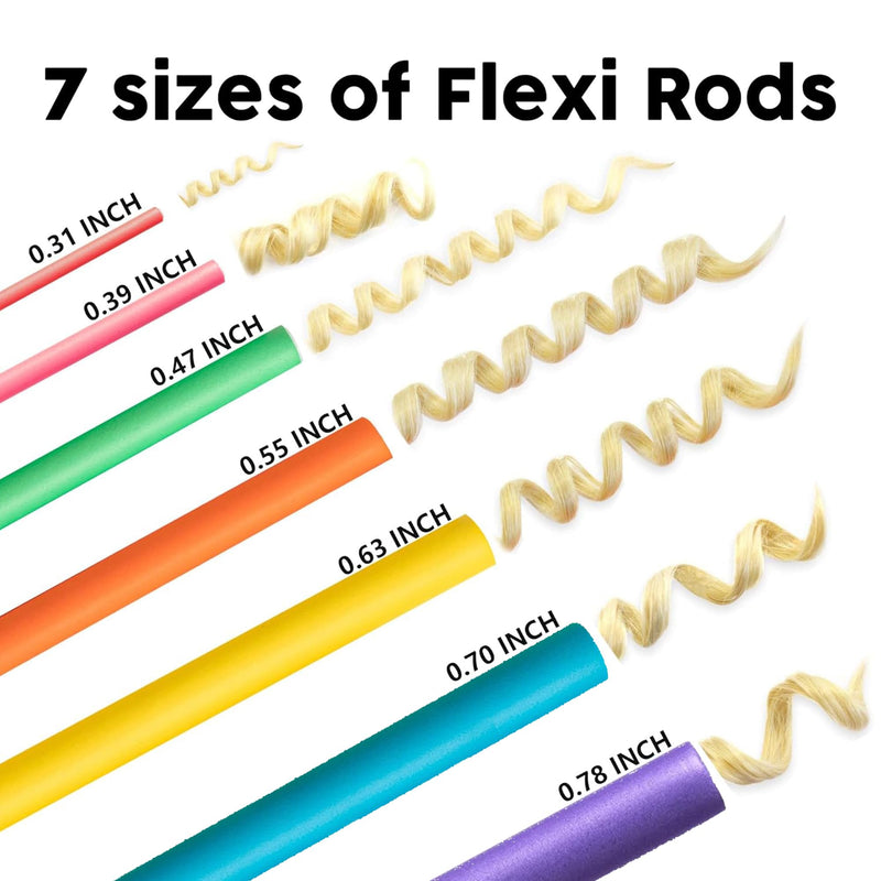 xincx 47Pcs 7" Heatless Bendy Hair Rollers,Overnight Curlers for All Hair | Flexi Curling Rods for Sleep Styling,Tight Curls or Loose Waves,No Heat Women Foam Rollers for Salon,Travel,Present Pink