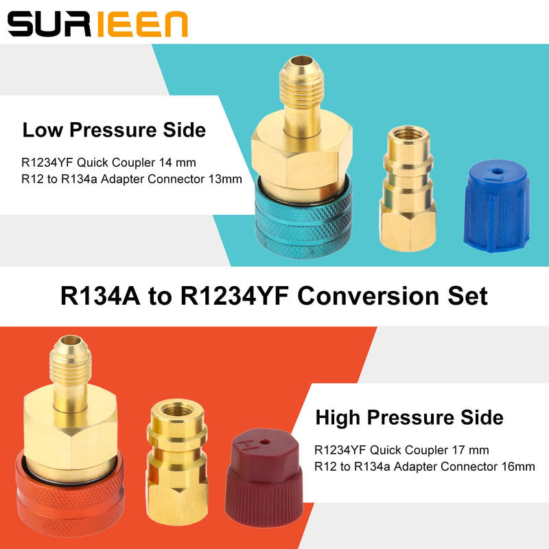 R1234YF Quick Couplers Kit, R1234YF to R134A Conversion Kit, High/Low Side Quick Coupler Adapter, 1234YF Quick Couplers Adapters & AC Hose Connectors for Car AC Refrigerant Charging-2PCS
