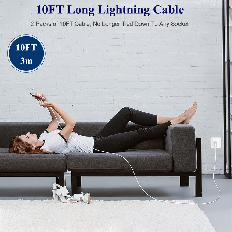 2Pack iPad Charger, 10FT Fast Charger iPad Cord with 12W USB Wall Charger Block Foldable Portable Apple Adapter Plug Lightning Cable Compatible with iPad4/5/6/7/8/9,iPadMini 1/2/3/4/5,iPadAir 1/2/3 2Pack 10FT 2