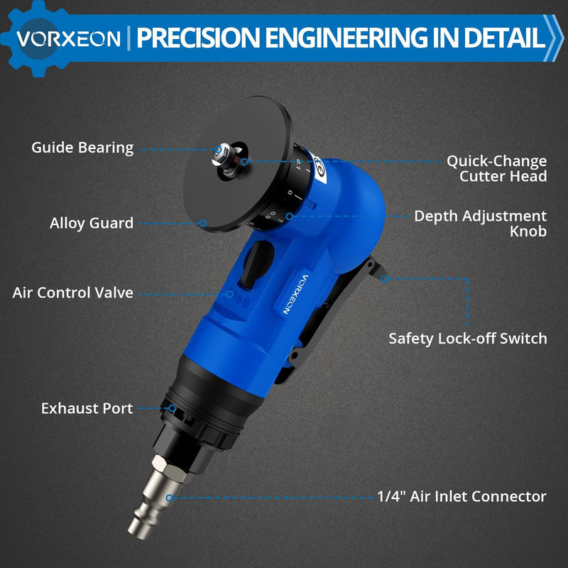 Pneumatic Chamfering Tool 22 Blades C & R Angle with 1/4" Air Inlet, 30000 RPM Blue Air Chamfer Tool, 0.1-0.9mm Micro-Depth Control for Metal, Wood, PVC Air chamfering tool Blue