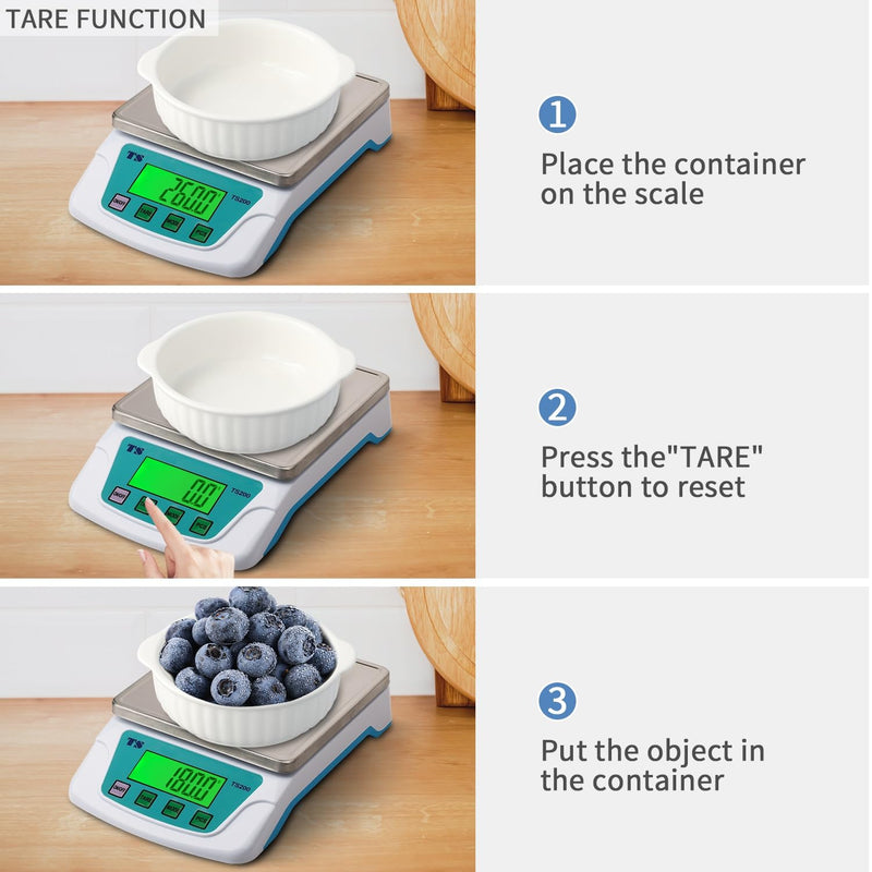 Digital Kitchen Scale 22lb/10kg,0.007zo/0.2g Food Scale for Baking with Stainless Steel Platform 6 Units LCD Display Tare Pcs Small Weighing Scale for Cooking with Batteries