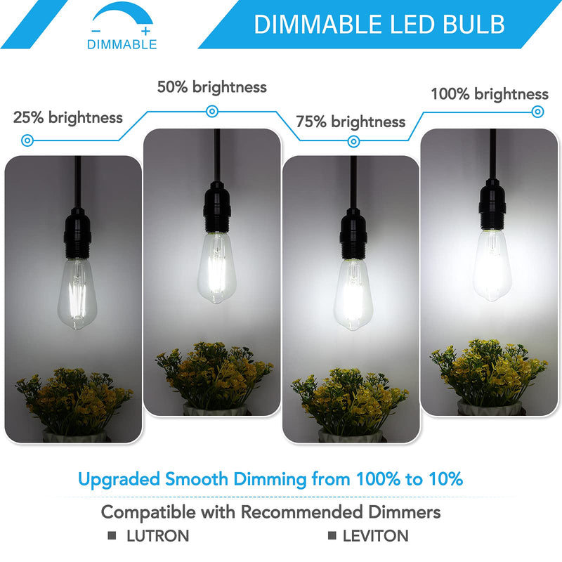 MAXvolador 12-Pack Dimmable Vintage LED Edison Bulb 60W Equivalent, 6W 850Lumens Edison Light Bulbs 5000K, ST58 Antique LED Filament Bulb, E26 Base Daylight White
