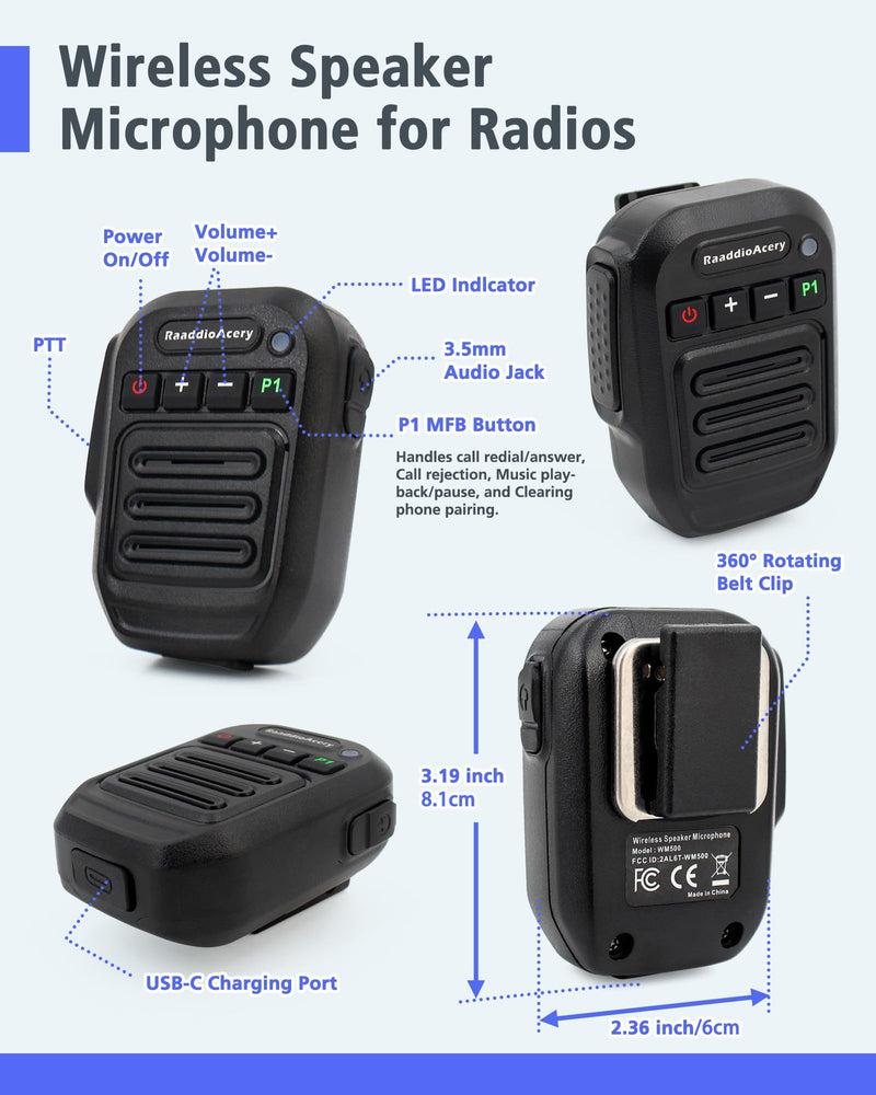Wireless WalkieTalkie Handheld Speaker Microphone for Motorola & Yaesu | 2 Pin M Connector Handheld Mic for Motorola CP200 CP185 CLS1410 RMU2040 Yaesu FT-4XR, Hands-Free, Lightweight, Long Range Mic