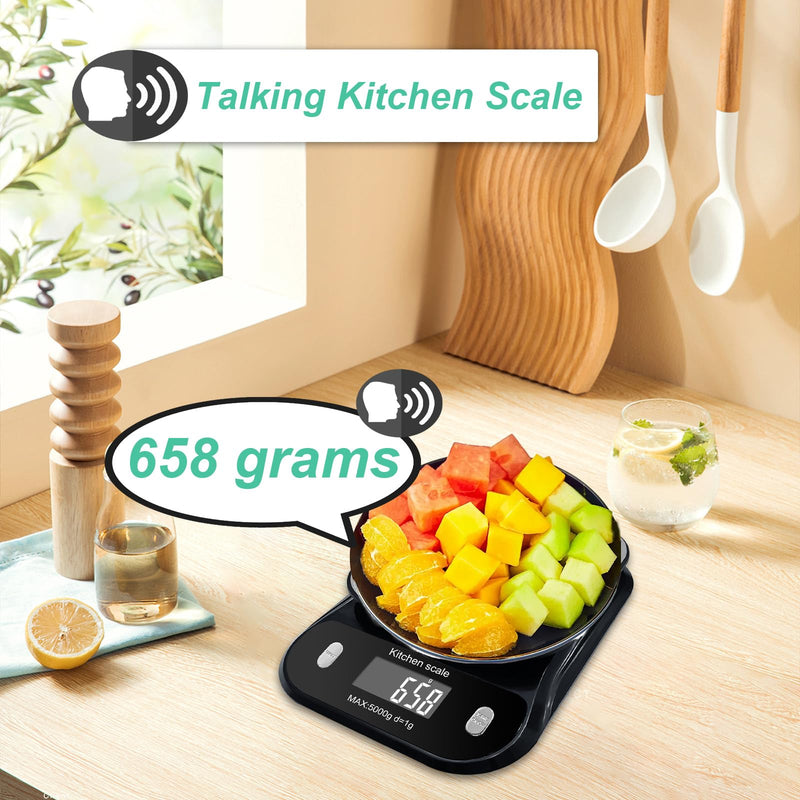 MAUJOY Clear and Loud North American Accent Talking Digital Kitchen Scale, Large Screen, Large Numbers, Accurate Weighing, Suitable for Visually impaired and Elderly People