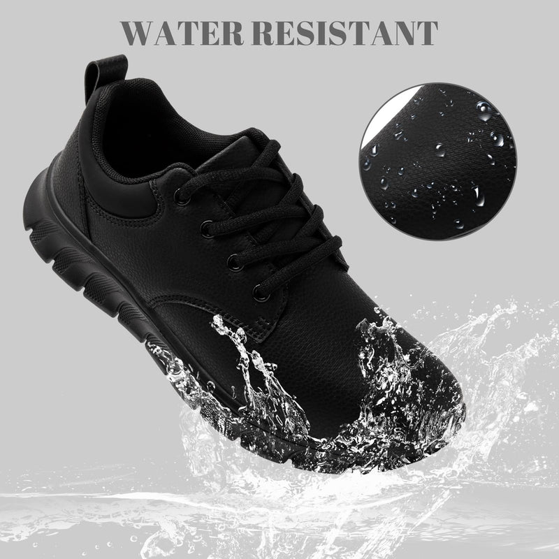 Mens Non Slip Work Shoes Waterproof Oil Resistant PU Leather Food Service Restaurants Kitchen Chef Shoes Comfortable Walking Sneakers Lightweight Casual Zapatos de Trabajo para Hombres 12 A All Black