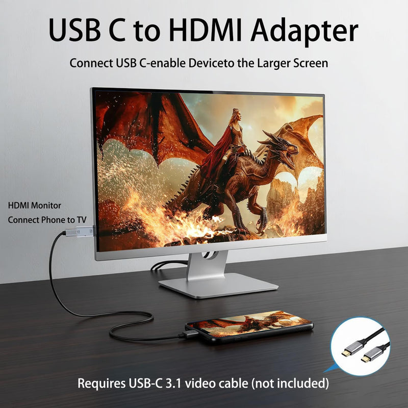 USB C to HDMI Adapter for TV - 4K60Hz UniDirectional Type C Source to HDMI 2.0 Display Converter Thunderbolt 3/4 to HDMI for i-Phone 17/16/15/i-Pad/Galaxy/MacBook/HDTV,USBC Female to HDMI Male Adapter