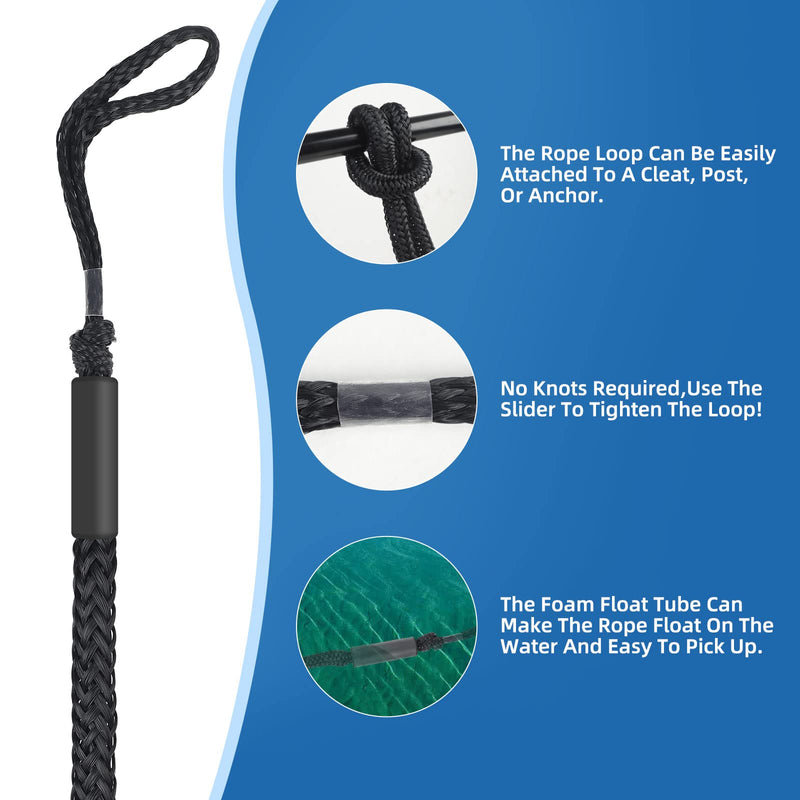 Bungee Dock Lines for Boats 4ft, 2 Pack Shock Absorbing Mooring Ropes with 316 Stainless Steel Clips, Marine Grade PWC Accessories for Jet Ski, Kayak, Pontoon, Watercraft Black