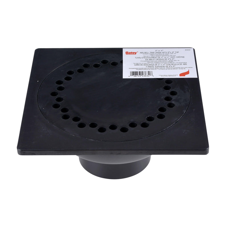 Oatey 43632 Abs 9" x 9" Bell Trap Drain, 3" or 4", Black 3" or 4"