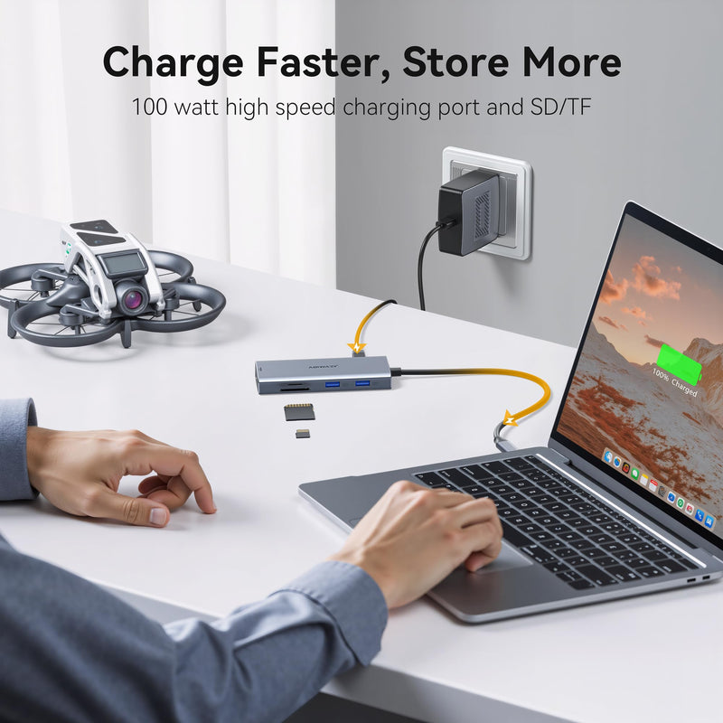 USB C Hub Multoport Adapter, 9 in 1 Mac Adapter for MacBook Pro/Air | USB-C to HDMI 4K@60Hz, 100W PD, SD/Micro SD Slot, 4 USB and USB-C Data Port Compatible for iPad Pro, Dell XPS Laptops Grey