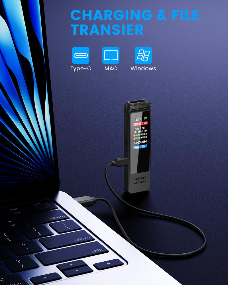 Digital Voice Recorder, Portable Audio Recorder with Built-in Speaker, Voice Activated, WAV, A-B Repeat & Password Protection – Ideal for Meetings, Lectures & Interviews
