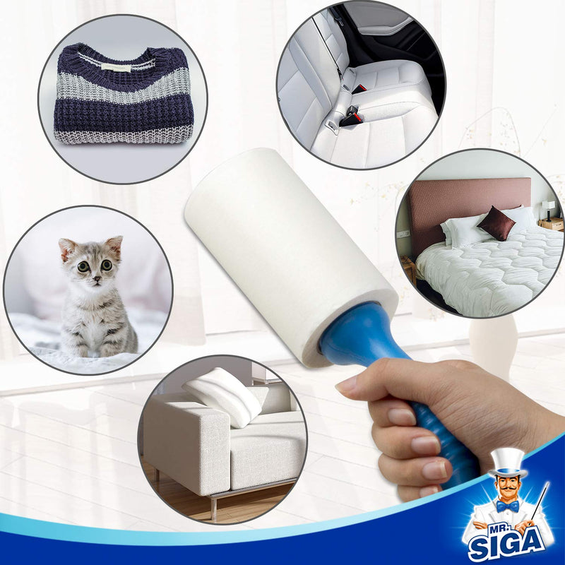 MR.SIGA Extra Sticky Lint Roller Pet Hair Remover, 5 Pack, Blue | Picks up lint and pet hair like a breeze, easy tear sheets, 450 sheets in total One Size