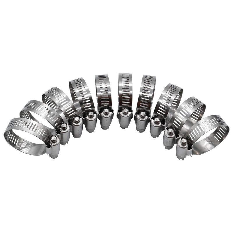 2" Worm Gear Hose Clamp - SAE 32 Size, Full Stainless Steel with 1/2" Band Width, Working Range 40mm - 64mmHose Clamps, 10 Pack 2" Hose Clamp 40mm - 64mm (1.57" - 2.5")