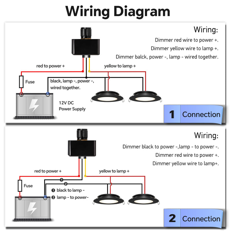 Acegoo RV Light Dimmer Switch DC 12V Aluminum High-Side PWM Dimmer, Perfect for Camper Van Boat Trailer Truck Cars Strip Light, Rotary Dimming (6A-Black) 6A-Black