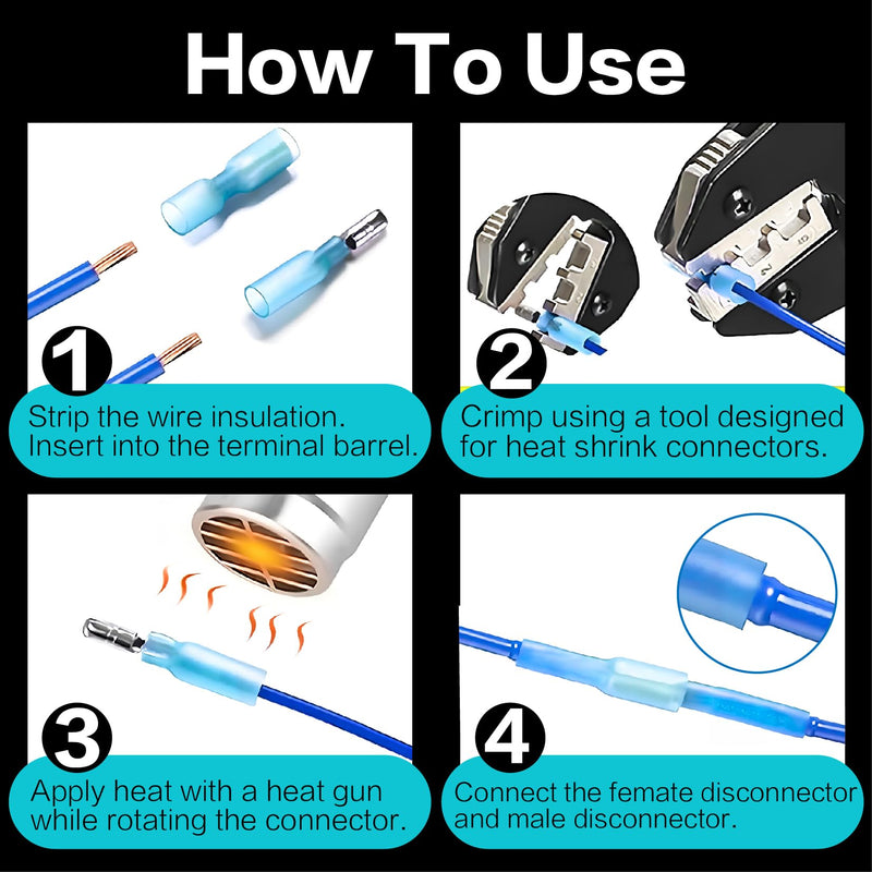 300 PCS Heat Shrink Bullet Connectors kit - Male & Female Electrical Butt Terminals, Insulated Waterproof Wire Connectors, Marine Grade Electrical Connectors - Blue 16-14 AWG Blue-AWG 16-14