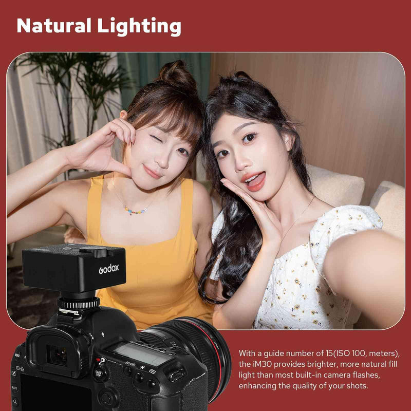 Godox iM30 Mini Flash for Canon/Sony/Fujifilm/Nikon/Panasonic/Olympus | GN15 with 7 Levels Flash Power, S1/S2 Optical Control, GODOX Flash iM 30 Mini Camera Flash iM30 without Diffuser