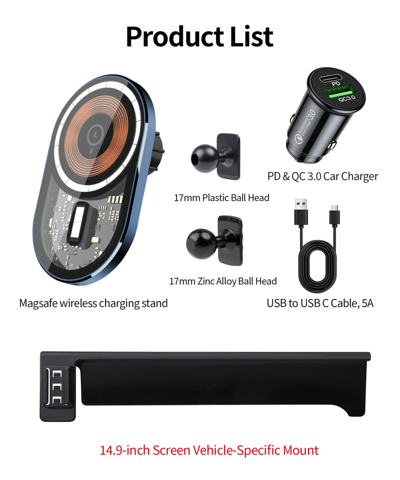 Wireless Charging Car Phone Holder for BMW 2/3/4 Series 2023-2026, i4 22-26 | 2 Series 2025-2026,4 Series 24-26,Magsafe Accessories Fast Charging Magnetic Cell Phone Holder Compatible with iPhone Android 14.9-inch for 3 Series/ 4 Series/ 2 Series/ i4