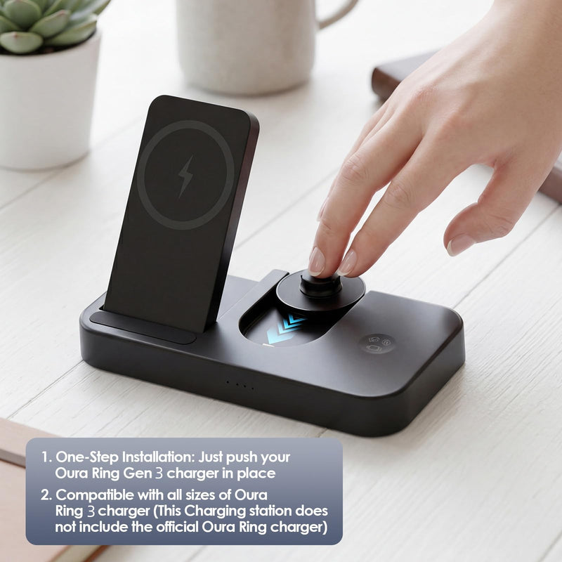 4 in 1 Charging Stand for Oura Ring Gen 3 Charger (Oura Ring Charger NOT Included), Fast Charger for iPhone, Apple Watch, AirPods, Magnetic Charger for Samsung Galaxy