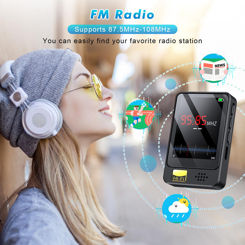Fohil 64 GB MP3 Player with Bluetooth 5.2, HiFi Sound Quality MP3 Player | 128GB TF Card Expansion, FM Radio and E-Book Reader, Built-In Speaker; Best Gift for Music Lovers 64.0 GB
