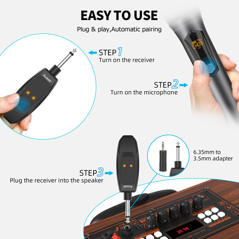 Aveek Wireless Microphone for Karaoke, 2.4GHz Rechargeable Karaoke Microphone(Work 10hs), for Speaker, Karaoke Machine,Church, Speech, Wedding, Party Singing, Grey&Red, 2 Packs red&gray