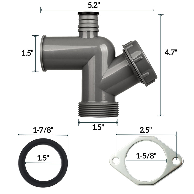 Garbage Disposal Drain Kit, Elbow Replacement, 1-1/2" Pipe Diameter, Includes Elbow, Flange, Gasket, Two Screws, and Two Extendable Drain Pipes