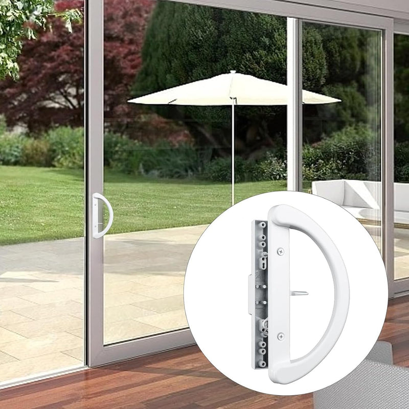 HOME MASTER HARDWARE Patio Sliding Glass Door Handle Set, Non-Keyed Sliding Patio Door Handles Replacement, White Diecast Slider Door Handle Fits 3-15/16 Hole Spacing for Mortise Style,1 Set