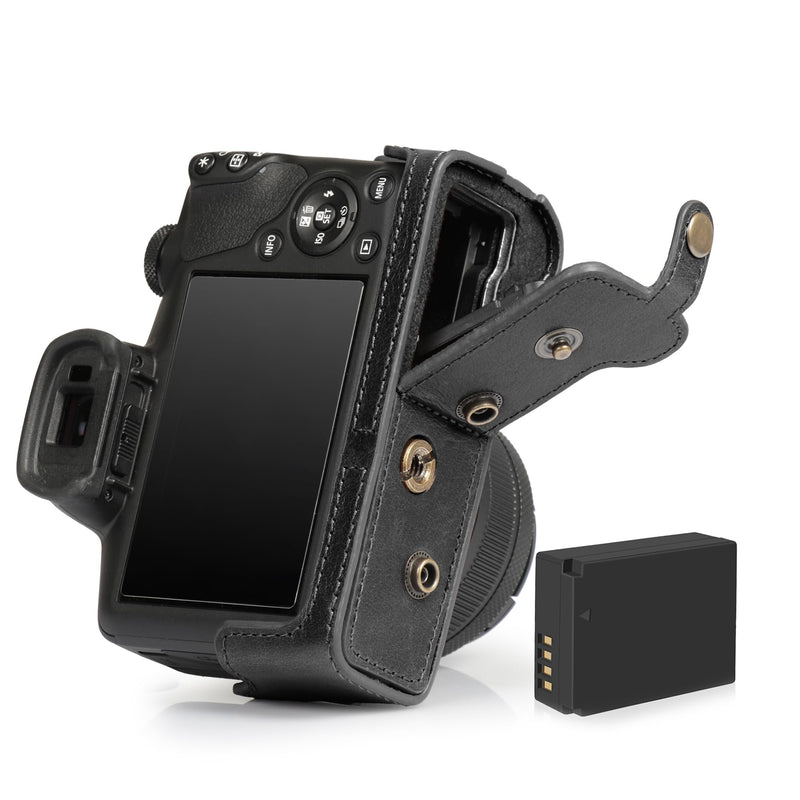 Mega Gear Genuine Leather Camera Case for Canon EOS R100 (18-45mm) - Stylish and Protective - Black