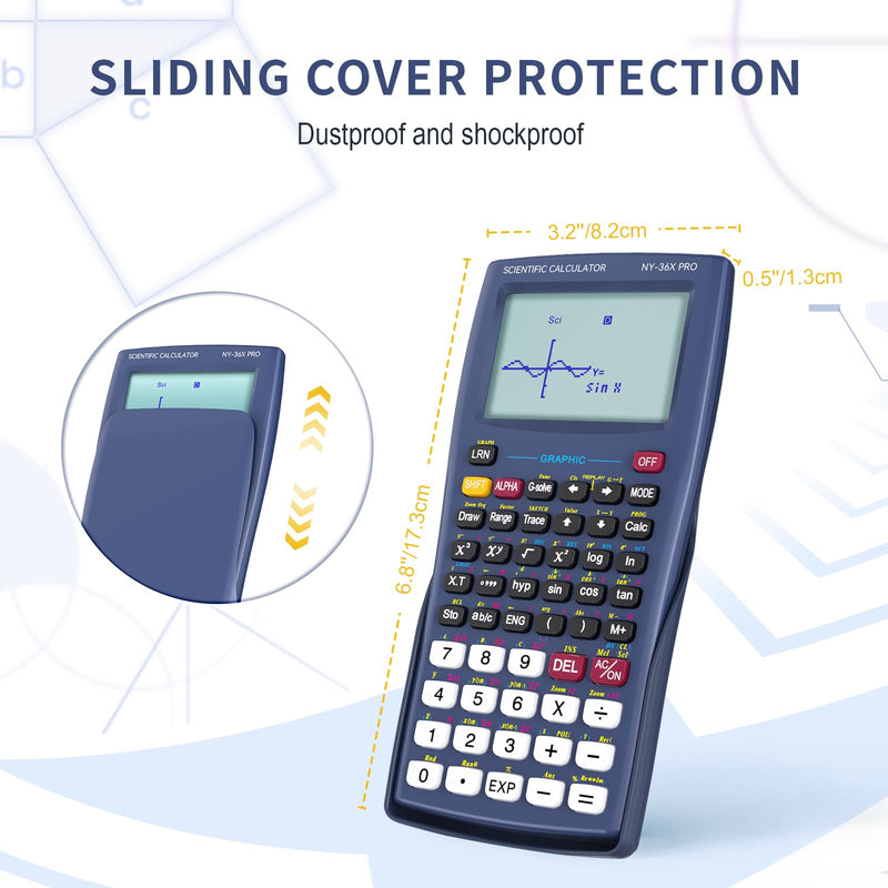 Scientific Calculator with Graphing Function, NEWYES 36X Pro Graphic Science Calculator for Middle and High School Supplies (Blue) AC0501