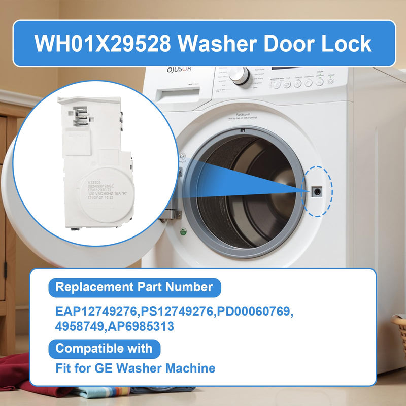 Upgrade WH01X29528 Washer Door Lock Compatible with GE General Electric Washing Machine Clothes Washer Lid Lock Door Latch Switch, Replacement AP6985313, EAP12749276, 4958749, PS12749276, PD00060769