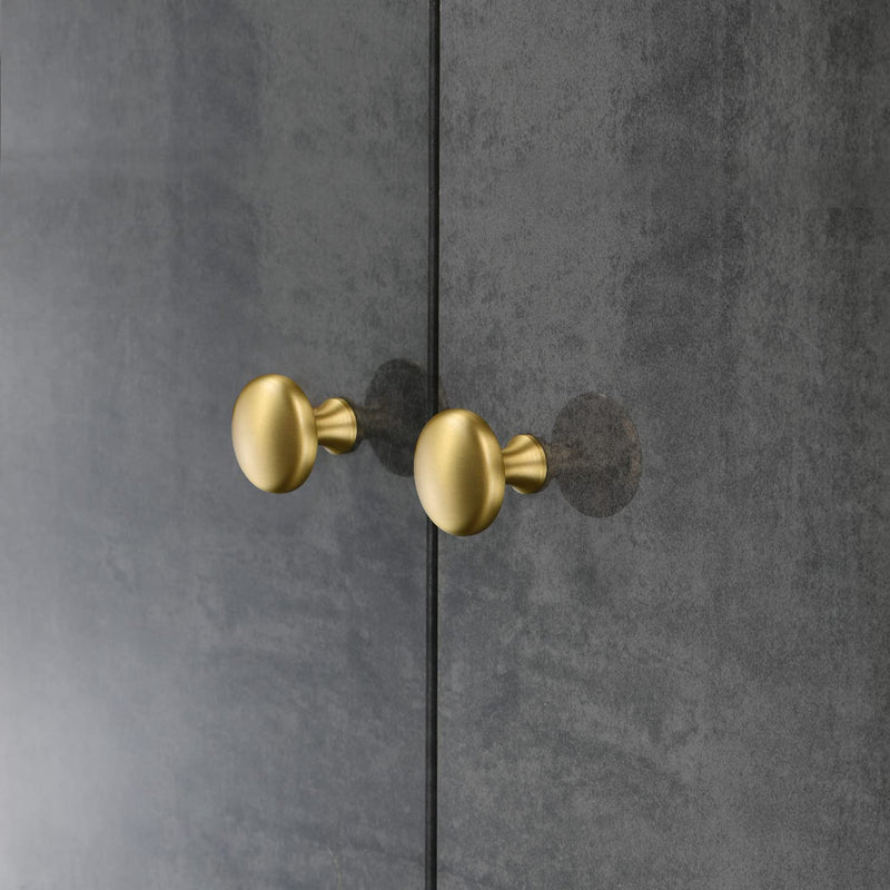 SALISENG Solid Brass Gold Cabinet Knob - 6 Pack Round Dresser Drawer Pulls,1.26 Inch, Bathroom Cabinet Handles, Furniture Hardware for Closet Cupboard Brushed Gold