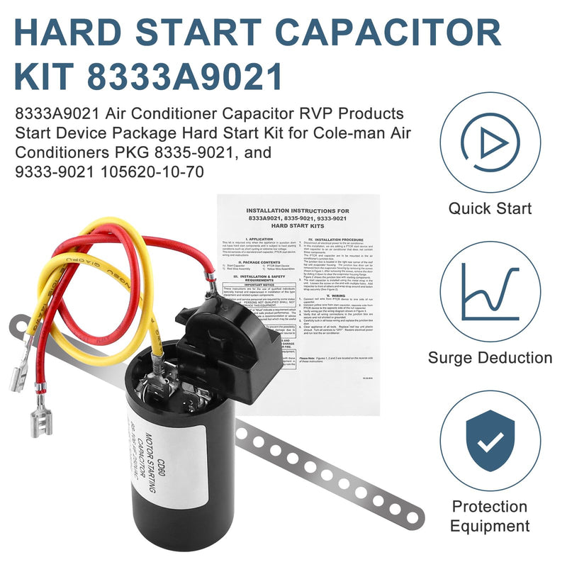 8333A9021 Air Conditioner Capacitor Replacement for Cole-Man Hard Start Kit 8333A9021 PKG 8335-9021 9333-9021 105620-10-70 RV AC Capacitor Start The AC Smoothly by Fetechmate 1 pack