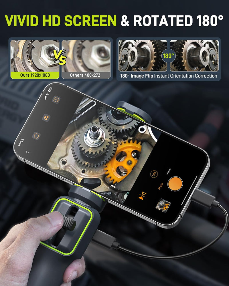 Anykit Two-Way Articulating Borescope with Light, Industrial Endoscope Inspection Camera with 0.22in Articulated Scope Flexible Snake Scope for Wall Automotive Engine Inspect- 5FT