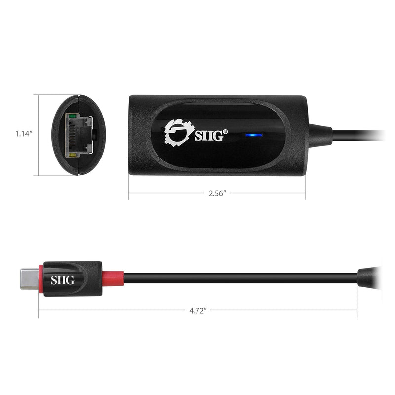 SIIG USB Type C to Gigabit Ethernet Adapter - 10/100/1000 Mbps LAN adapter for Windows and Mac Systems, Thunderbolt 3 (Black) Black - USB C