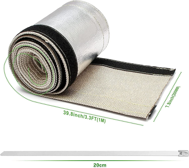 Aluminized Heat Shield Fuel Line Sleeve - 2.2" I.D. x 3.3FT with 10 Stainless Steel Cable Ties - Silver Aluminized 2.2"ID*3.3FT