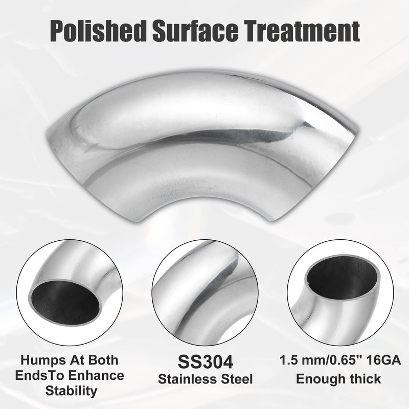 X AUTOHAUX 4pcs OD 1.5 Inch 90 Degree Mandrel Bend Elbow SS304 Stainless Steel Bend Tube Exhaust Elbow Pipe for Car Modified Exhaust System 1.5" Piping Silver Tone 1.5"