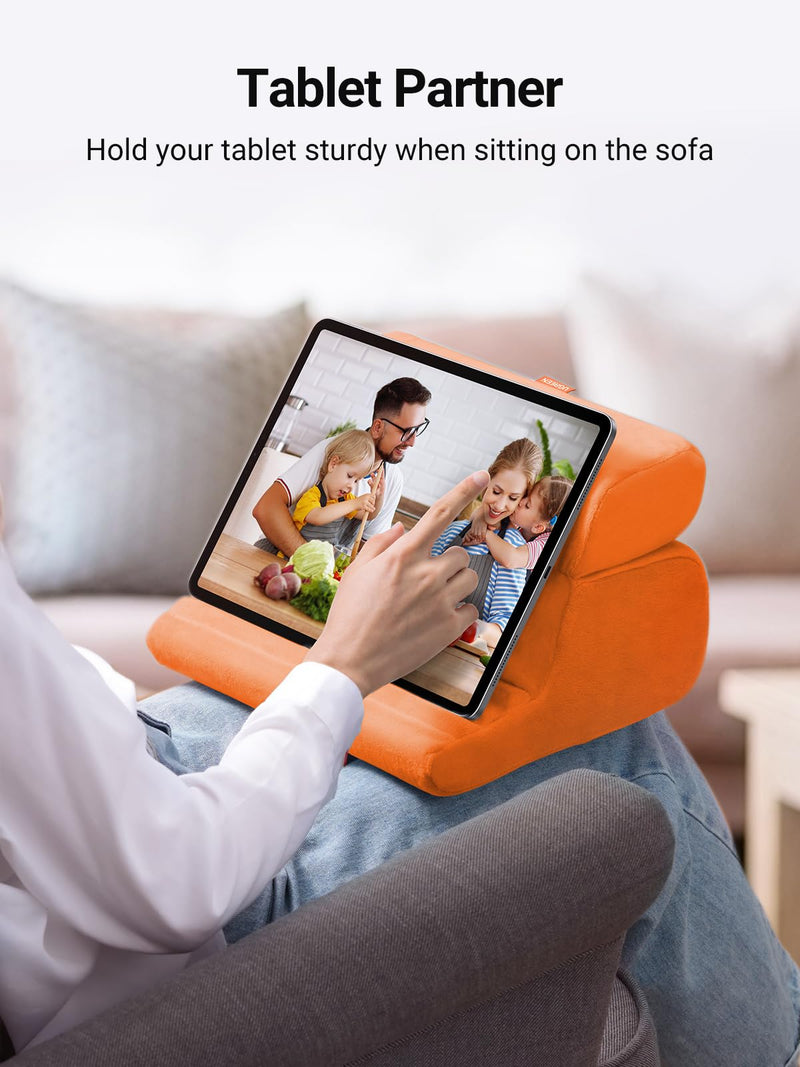 UGREEN Tablet Pillow Stand for Lap Soft Holder Bed with 3 Viewing Angles Adjustable Home Office Accessories Compatible with iPad Pro 13 12 11 10.5 Air Mini 5 4 3 2 Phone 16 15 14 E-Reader Orange