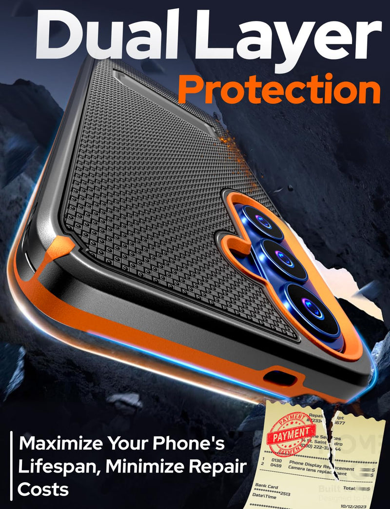 Designed for Samsung Galaxy S26 Case with Belt Clip Holster | Rugged Cover with Strong Magnet & Kickstand Heavy Duty Combo - Black & Orange