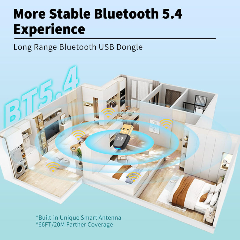 Upgraded Bluetooth 5.4 USB Adapter for PC Laptop, Wireless Dongle for Windows 11 10 8.1 7 Linux Desktop Computer, Plug n Play Bluetooth Headset Speaker Keyboard Mice Printer Controller