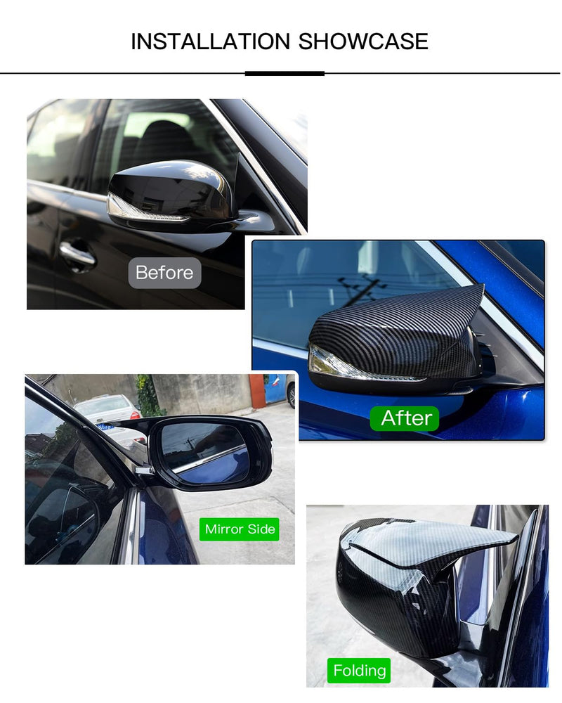 Horn Style Carbon Fiber Door Mirror Cover Cap Compatible with 2014-2020 Infiniti Q50 Q60 Q70 QX30
