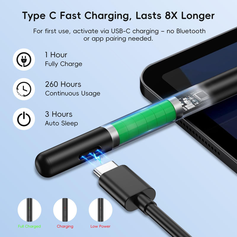 Rechargeable MPP 2.0 Tilt Pen for HP/Surface/Kobo, 4096 Pressure & Magnetic | Two Side Button, Palm Rejection Stylus for Surface Pro 11-3, Laptop/Book/Go/Studio for Students Artists Drawing Note-Taking Black