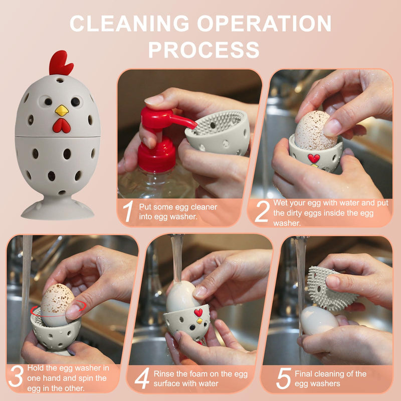 wonlex 4PCS Egg Brush Cleaner Multipurpose Fruit and Vegetable Rotating Scrubber Tool for Fresh Eggs, Reusable Chicken Duck Egg Washer Scrubber (Grey+Yellow) Grey+yellow