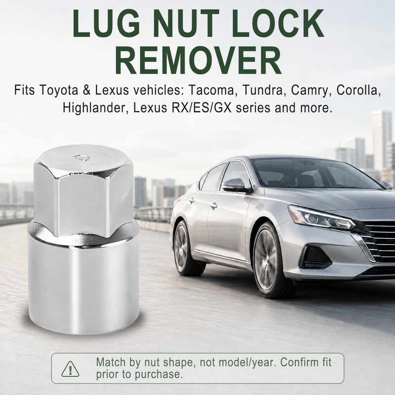D-Wheel Lock Key, Locking Lug Nut Removal Tool Compatible with Lexus Toyota Tacoma Camry Corolla Wheel Lock Socket Remover, Anti-Theft Lug Nut Key (Silver)