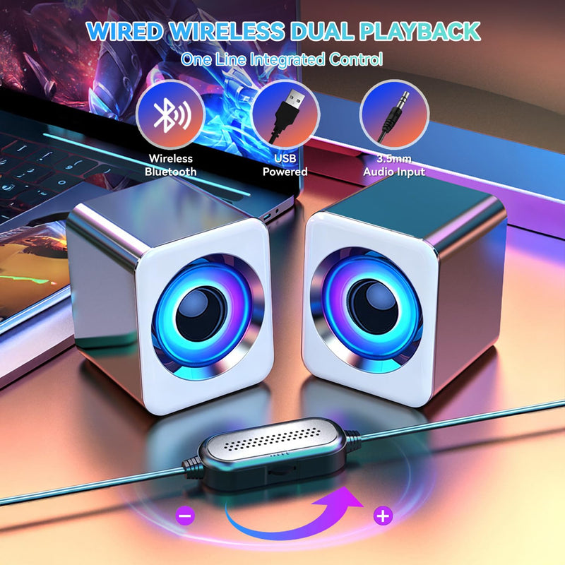Computer Speakers, New Diamond Diaphragm Design, USB Wired Unit with Volume Control, 3.5mm Audio Jack Delivers Rich Stereo Sound, Compatible with Phones, Tablets and MP3 Players(White) White