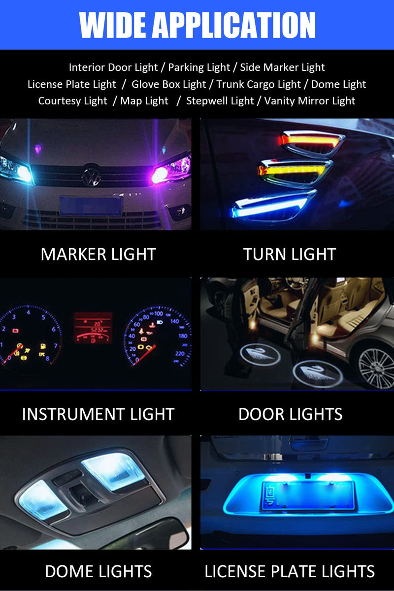 194 LED Light Bulb White 6000K Pack of 10, 168 2825 W5W T10 Wedge COB LED Replacement Bulbs Error Free for Car Dome Map Door Courtesy License Plate Lights