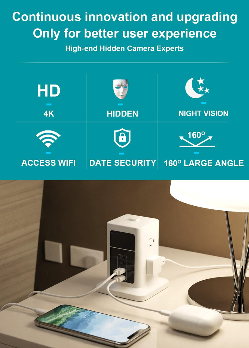 160° Angle 4K HD Charger Camera with Night Vision CAM