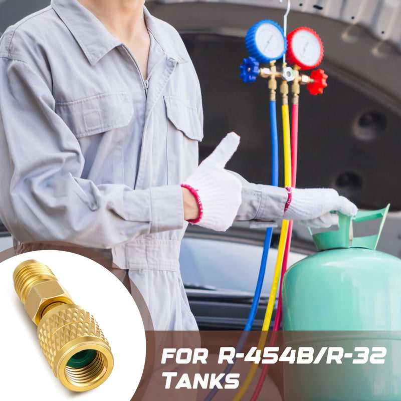 2 Pcs R32 R454B Refrigerant Brass Adapter 1/4" Female to 1/4" Male Reverse Thread Adapter Heavy Duty HVAC Quick Connect Fittings Low Loss for R32 R454B Refrigerant Tanks Mini Split Systems 2